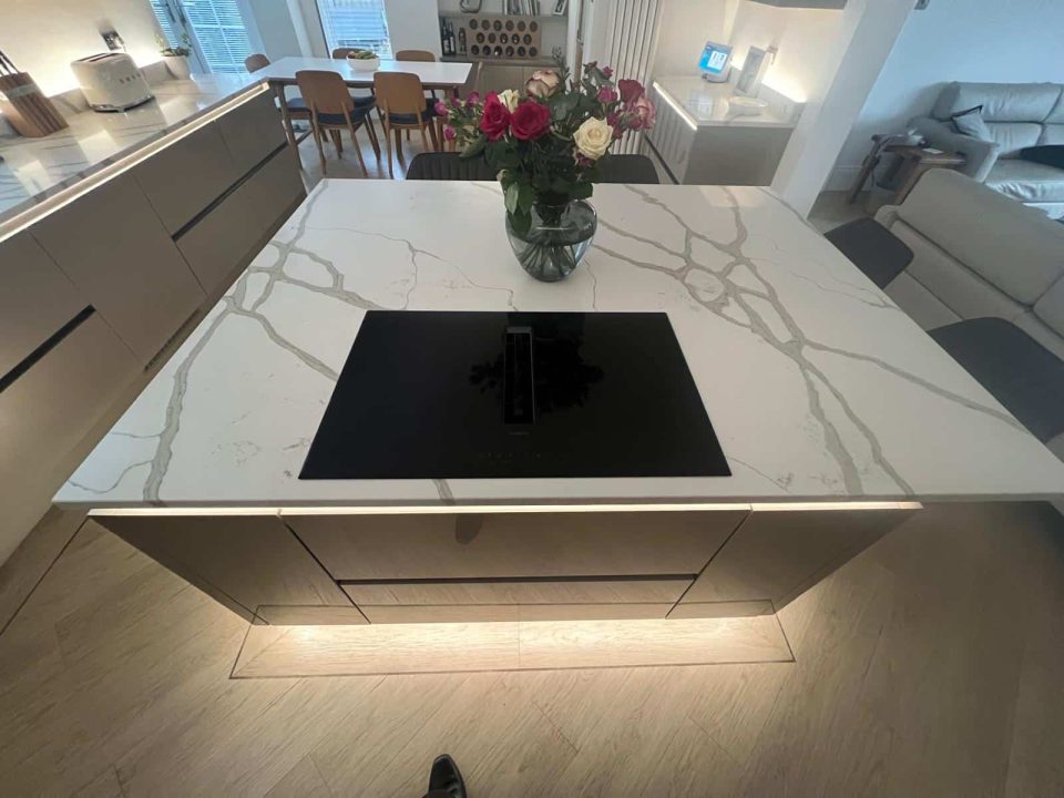 kitchen island with floor lighting