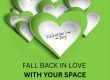 Valentine’s themed graphic with green heart shapes and the text “Fall back in love with your space” by Dragonville Interiors